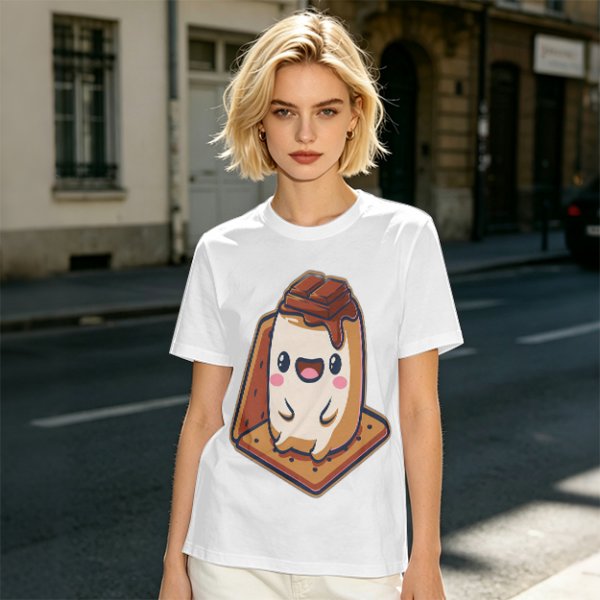 Olive T-Shirt With Cute Smores Character Graphic Print