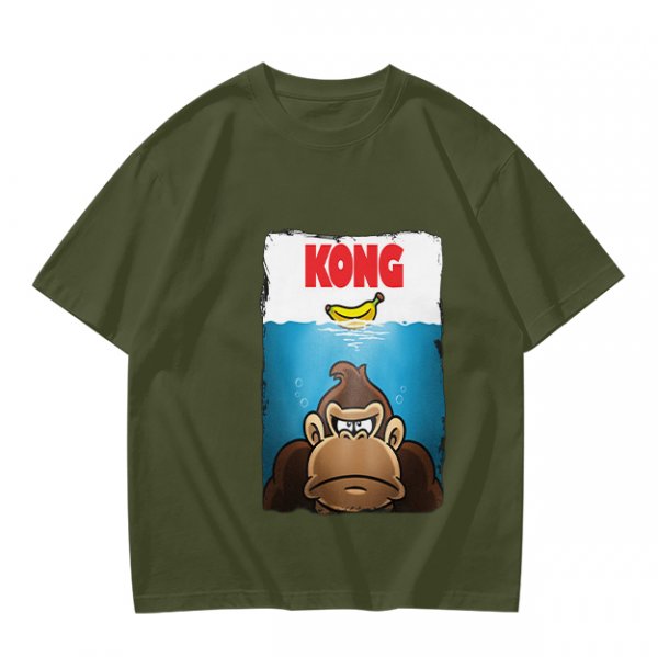 Olive T-Shirt With Cartoon Kong Banana Water Print