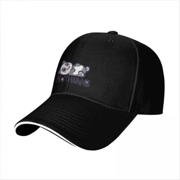 Black baseball cap with cute lying panda and 'NOTHING' print