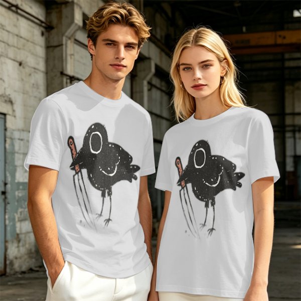 Olive T-Shirt With Dark Crow Holding Knife Graphic Print