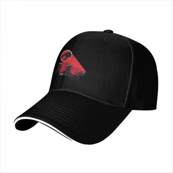 Black Baseball Cap With Playful Black Cat Red Graphic Design