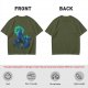 Olive Green Anime Graphic T-Shirt with Spiky Character Art
