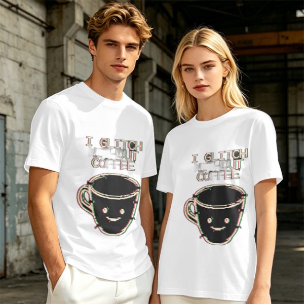 Olive Glitch Coffee Themed Graphic T-Shirt