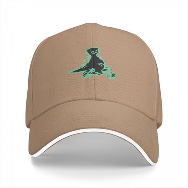 Black Baseball Cap with T-Rex Dinosaur Riding a Bike Graphic