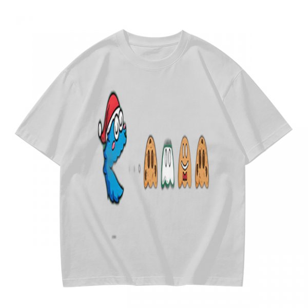 Olive T-Shirt With Blue Monster And Ghost Graphic Print