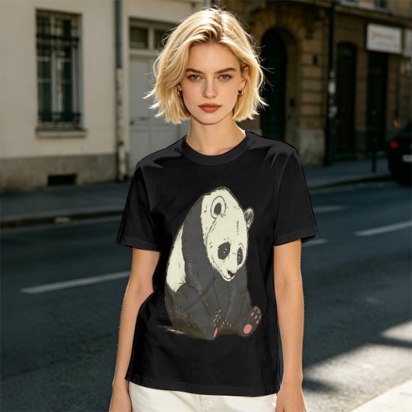 Olive T-shirt with Sad Sitting Panda Graphic Print