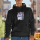 Black hoodie with Japanese style cat and pagoda graphic print