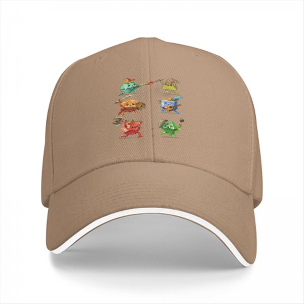 Black baseball cap with fantasy dice warrior characters print