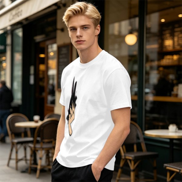 Olive green oversized t-shirt with stylized hand graphic print