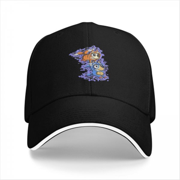 Black Baseball Cap With Cartoon Dog Characters Graphic