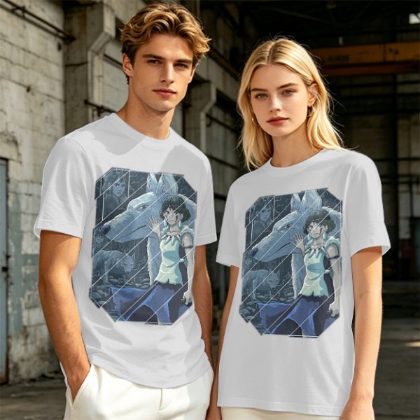 Olive T-Shirt Featuring Princess Mononoke Wolf Artwork