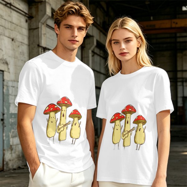 Olive T-Shirt with Singing Mushroom Band Graphic