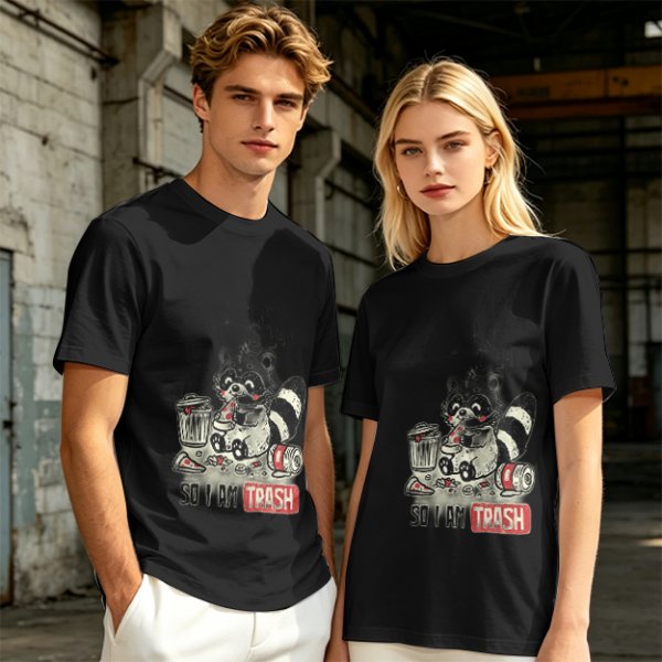 Olive T-Shirt With Raccoon Eating Pizza Trash Print Design