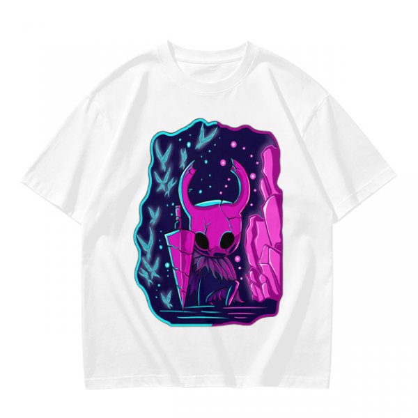 Olive Green T-Shirt With Neon Hollow Knight Character Art