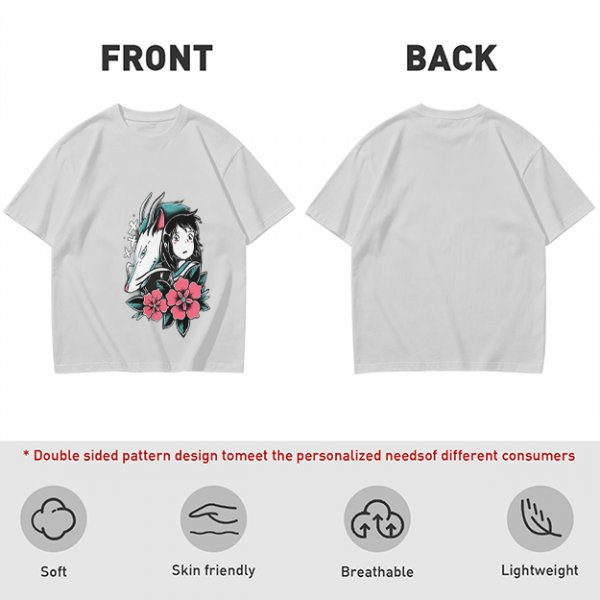 Olive T-shirt with Spirited Away Haku and Chihiro Anime Art Print