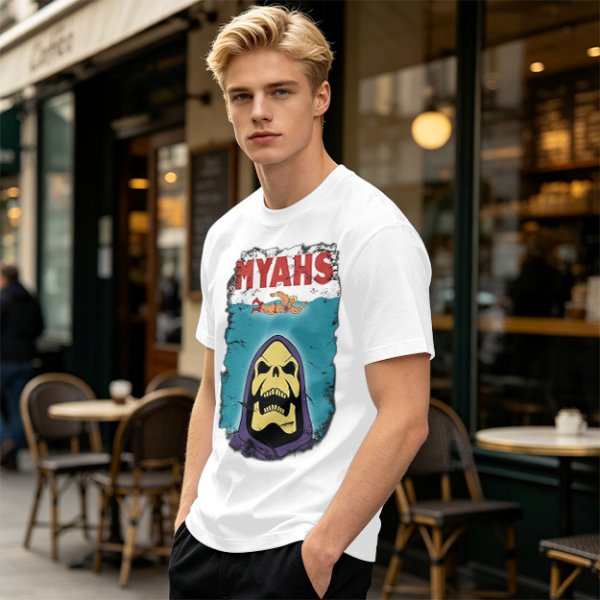 Olive Graphic T-Shirt with Skeletor Jaws Parody Art