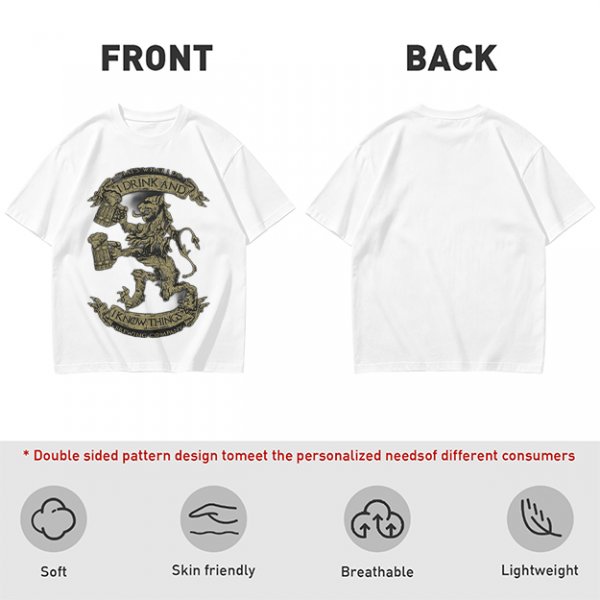 Olive T-shirt with 'I Drink And I Know Things' Lion Beer Graphic
