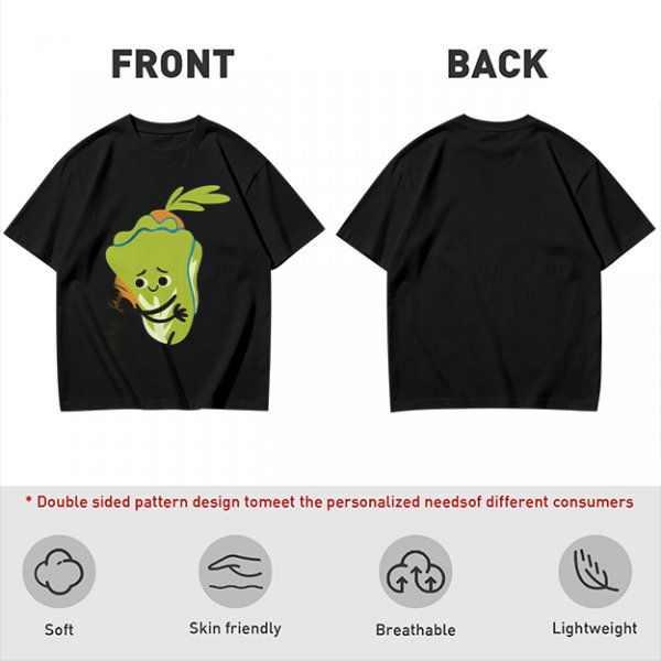 Olive Green T-Shirt With Sad Cartoon Cabbage Graphic