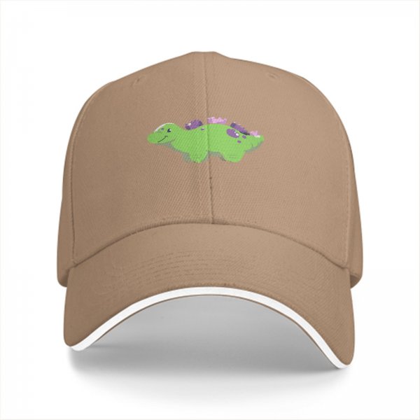 Black Baseball Cap With Cute Green Dinosaur Graphic