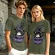 Olive t-shirt with witch cat in coffee cup 'Hocus Pocus I Need Coffee'