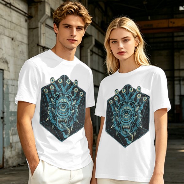 Olive T-Shirt With Blue Beholder Monster Graphic Print