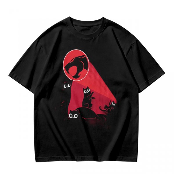 Olive T-Shirt With Black Cats And Red Panther Signal Graphic