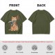 Olive T-Shirt With Samurai Cat Holding Katana And Koi Tattoos