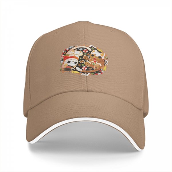 Black baseball cap with cute Christmas cat gingerbread print
