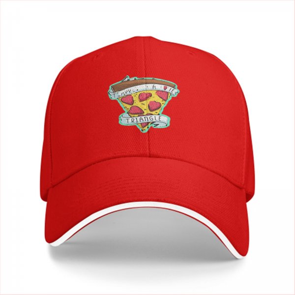 Black Baseball Cap With Pizza Slice Heart Print Design