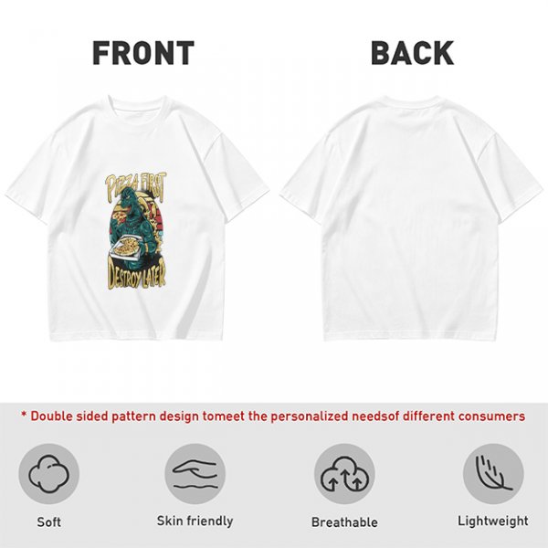 Olive T-Shirt with Godzilla Pizza First Destroy Later Print