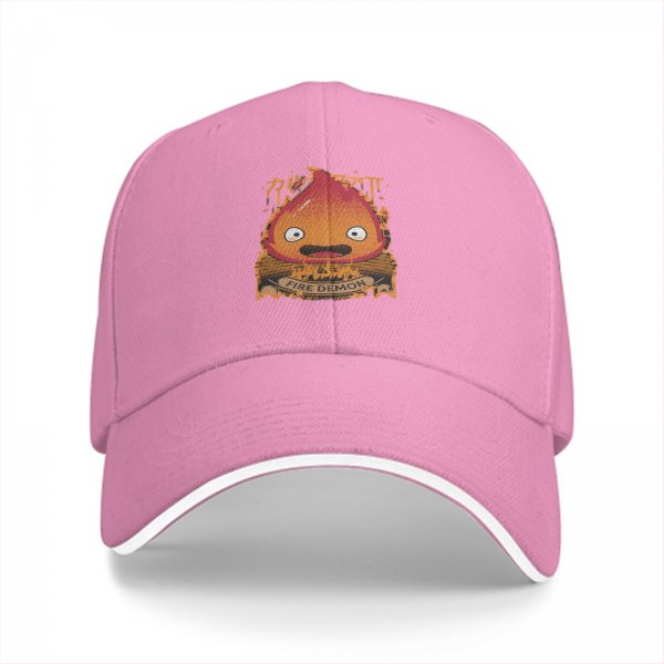 Black Baseball Cap With Calcifer Fire Demon Graphic Design