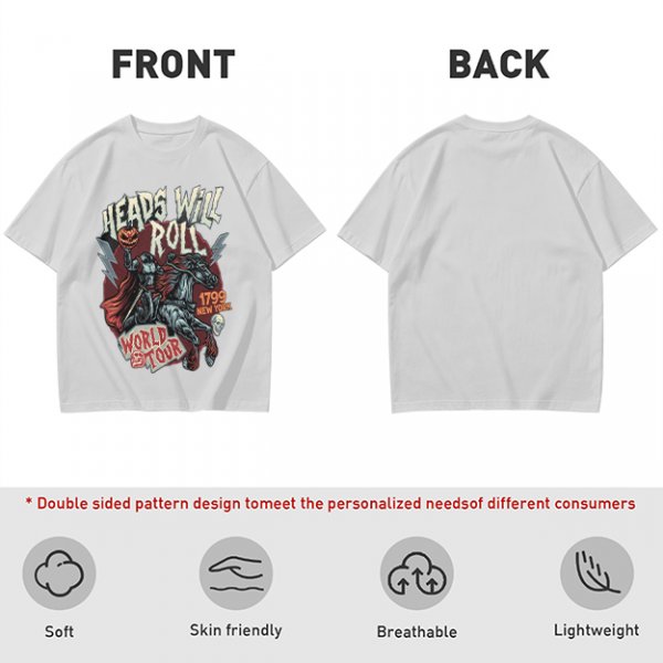 Olive graphic t-shirt featuring Headless Horseman 'Heads Will Roll World Tour' print