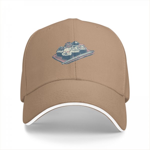 Black Baseball Cap with Sushi Tray Graphic Print