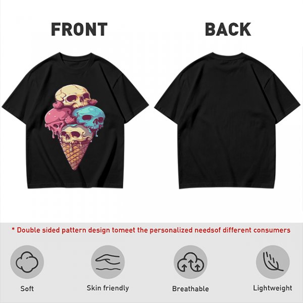 Olive T-Shirt With Skull Ice Cream Cone Graphic