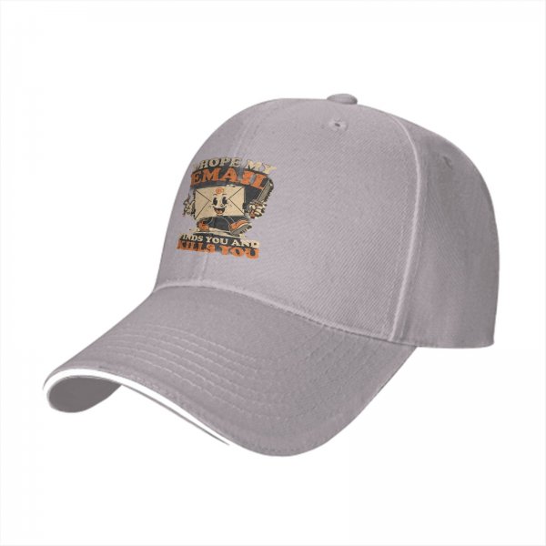 Black baseball cap with funny email cartoon graphic and text