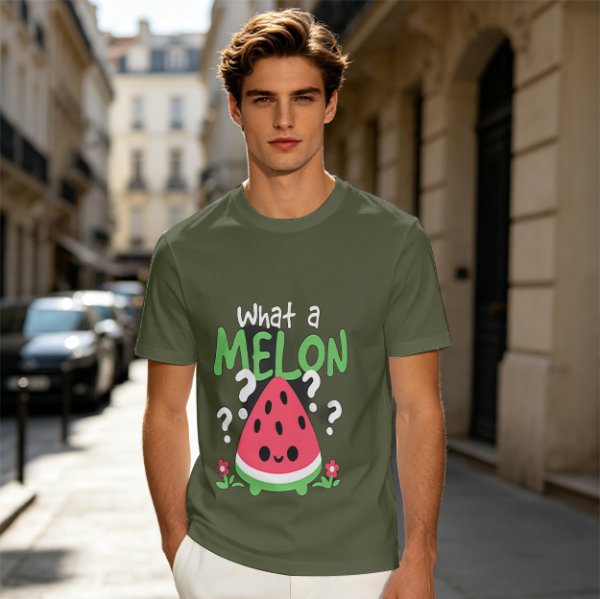 Olive T-Shirt With Cute Watermelon 'What A Melon' Graphic Design