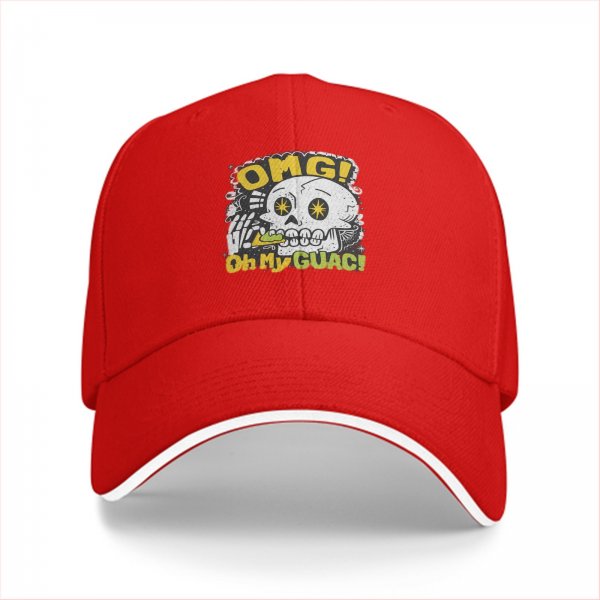 Black baseball cap with OMG Oh My Guac! sugar skull graphic