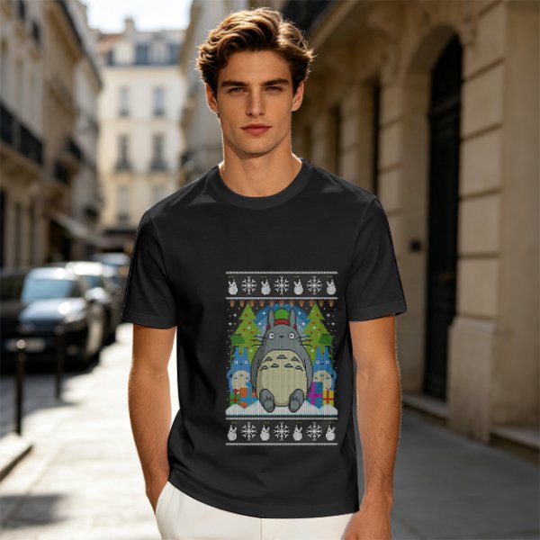 Totoro Christmas Ugly Sweater Style Graphic T-Shirt