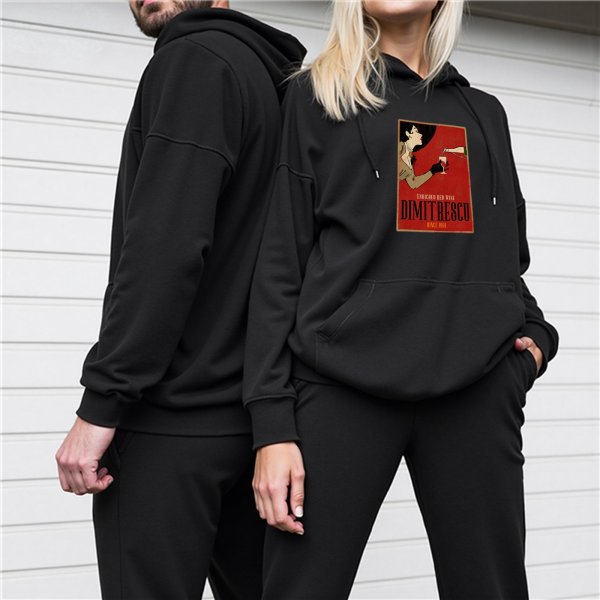 Black Hoodie With Dimitrescu Themed Graphic Print