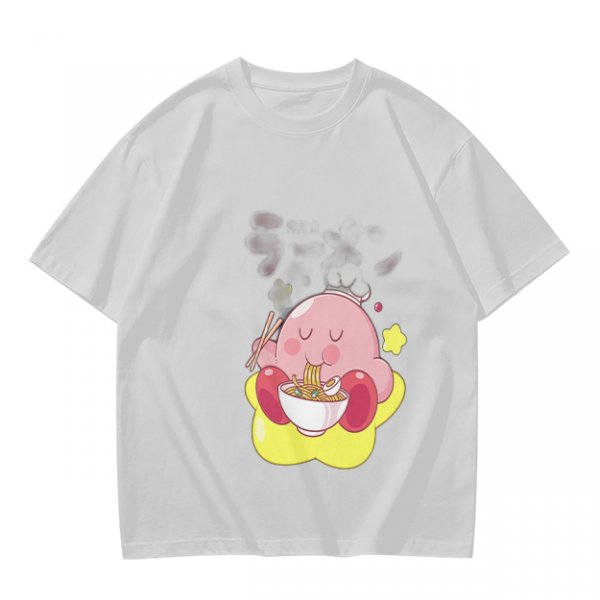 Olive T-shirt Featuring Kirby Eating Ramen on a Warp Star