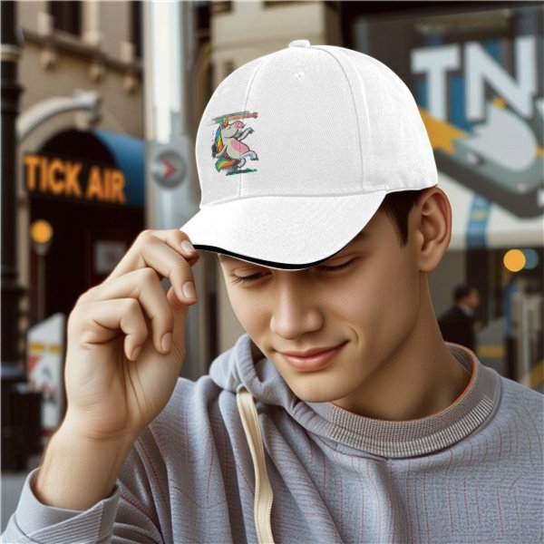 Black Baseball Cap With Dancing Unicorn Rainbow Graphic
