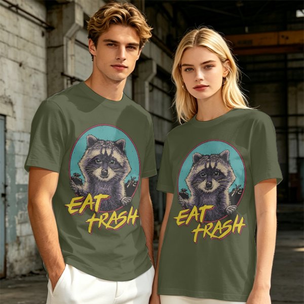 Olive Raccoon Eat Trash Graphic T-Shirt