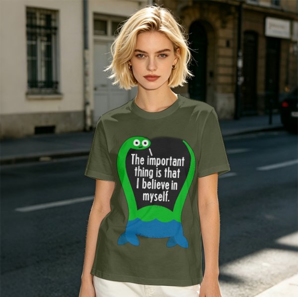 Olive T-Shirt With Dinosaur Graphic And Self Belief Text