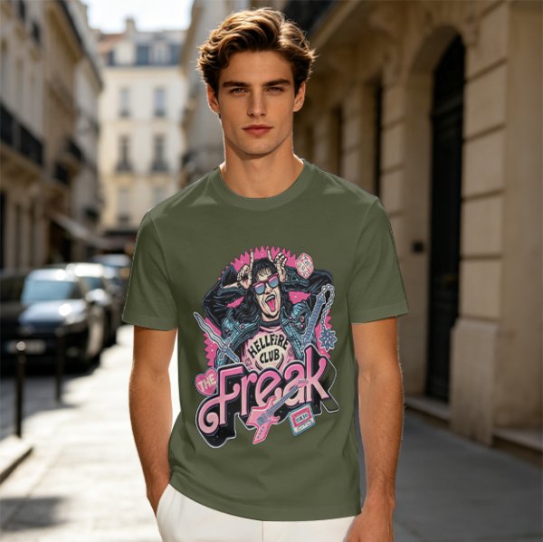 Olive Graphic T-Shirt with The Freak Hellfire Club Rock Print