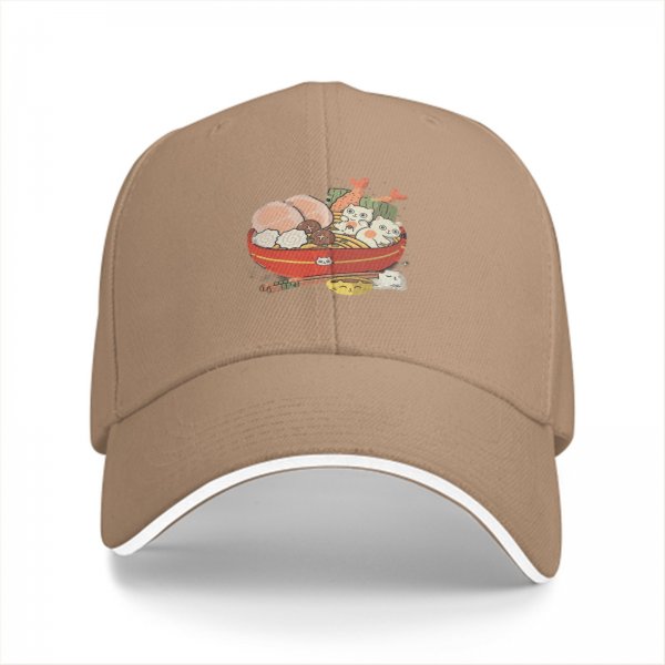 Black Baseball Cap With Cute Cat Ramen Bowl Graphic
