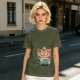 Olive green t-shirt with cute shiba inu ice cream graphic