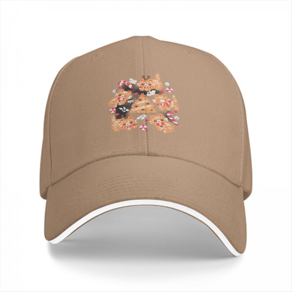 Black Baseball Cap With Christmas Gingerbread Cat Print