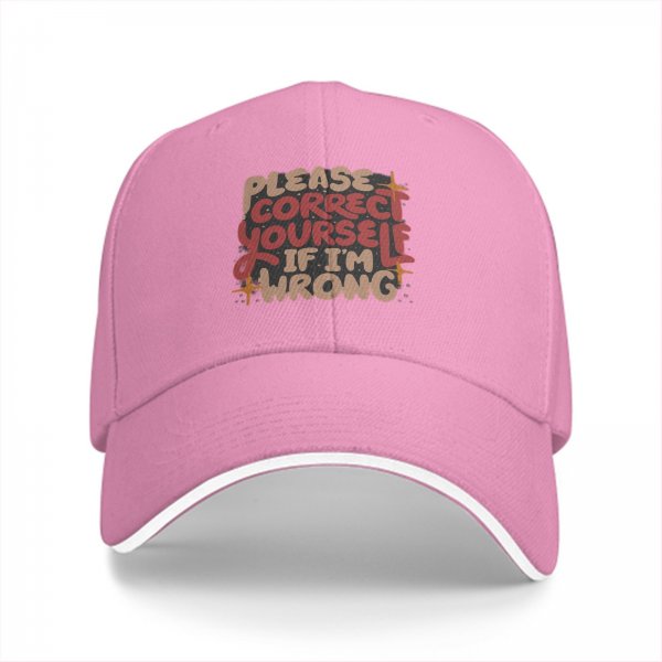 Black baseball cap with 'Please Correct Yourself If I'm Wrong' print