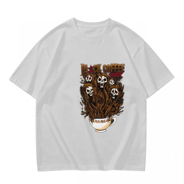 Black Coffee Skull Ghosts Graphic Olive Green T-Shirt