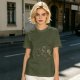 Olive Green T-Shirt With Knight Vs Rooster Fantasy Graphic Print
